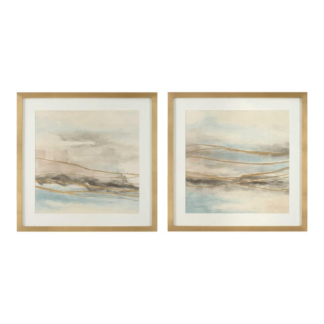 So Golden Abstract Landscape Prints Set/2 For Sale