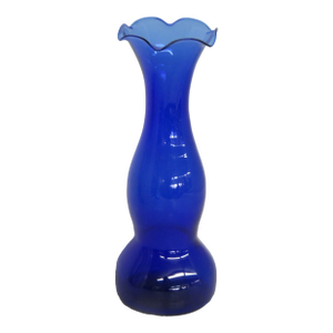 Cobalt Blue Vase Curved With Ruffled Edge Vintage Decorative Art Glass 4743b