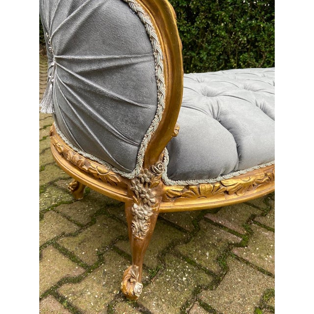 Late20C French Louis XVI Gold Gray Velvet Settee-1Pc For Sale - Image 9 of 13