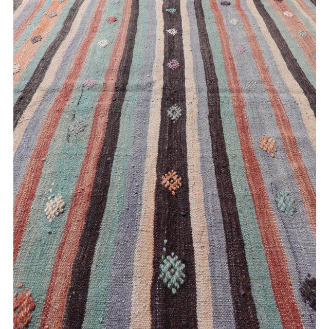 Textile Vintage Turkish Kilim in Multi Colors and Geometric Tribal Motifs For Sale - Image 7 of 10