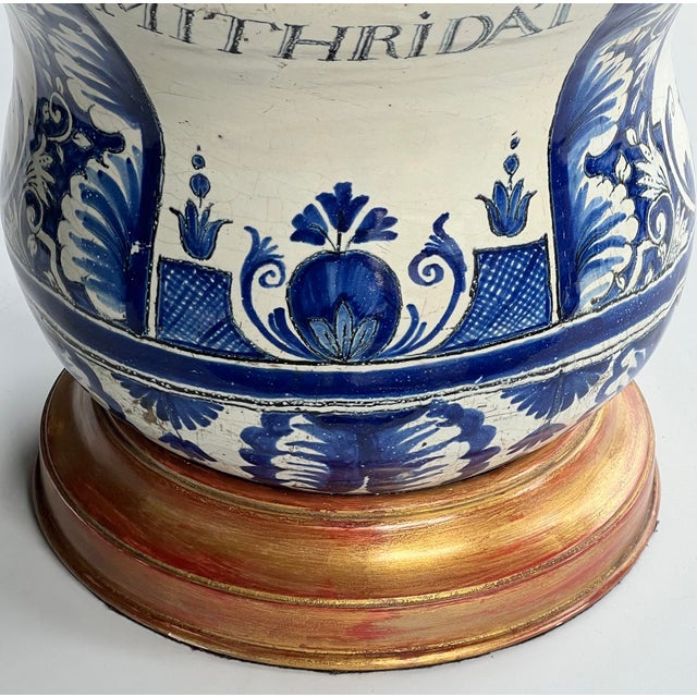 French 18th Century Faience Blue & White Apothecary Jar Now Mounted as a Lamp For Sale - Image 9 of 11