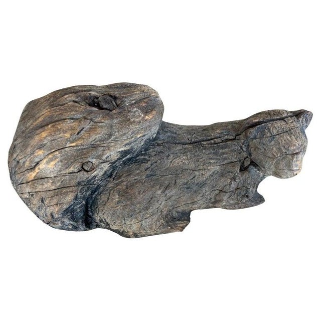 Wood Hand Carved Wood Folk Art Squirrel Sculpture For Sale - Image 7 of 9