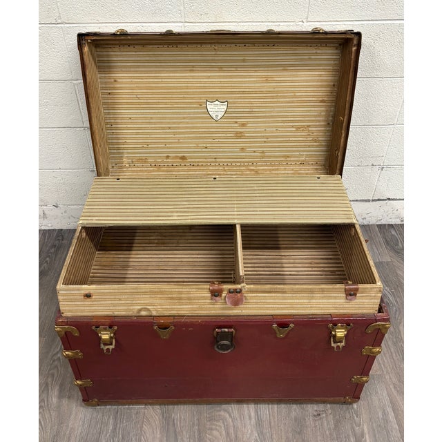 Vintage Luce Trunk Company Kansas City Flat Top Steamer Trunk For Sale - Image 9 of 18