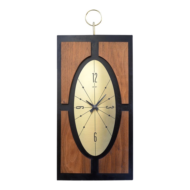 Mid Century Modern Welby Elliptical Brass & Walnut Wall Clock Chairish