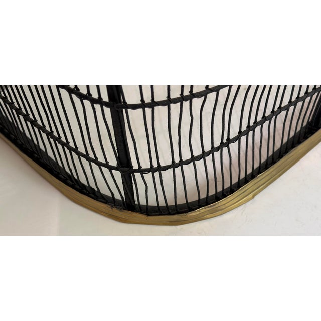 Vintage Hand-Forged Wrought Iron & Brass Fireplace Fender, Mid-Century English Style, 34” Wide For Sale In Chicago - Image 6 of 8