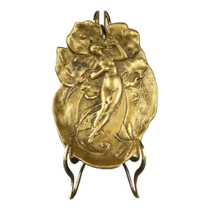 19th Century Art Nouveau Maiden and Dragonfly Bronze Tray