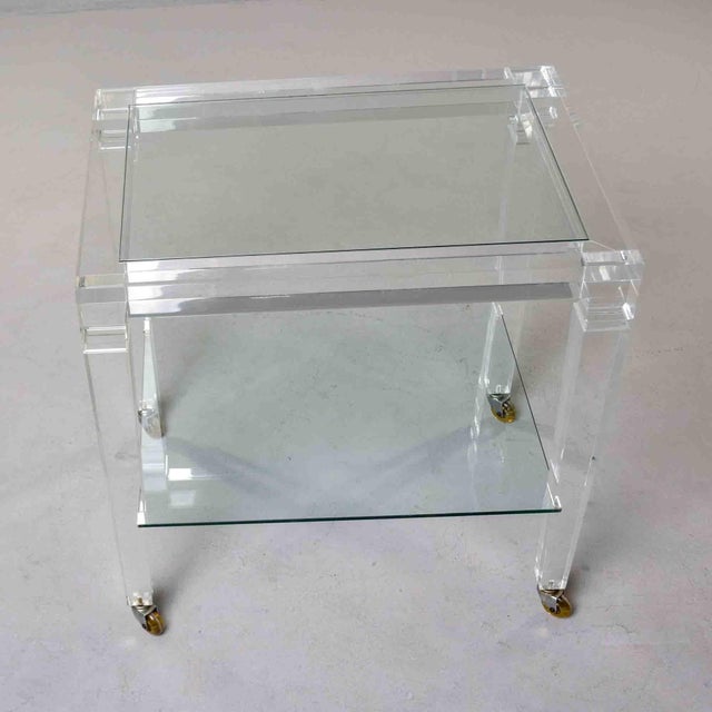 Large Italian Lucite Two-Tier Table on Casters For Sale - Image 12 of 13