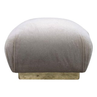 MCM Attributed to Karl Springer Brass Base Pouf Ottoman Newly Reupholstered For Sale
