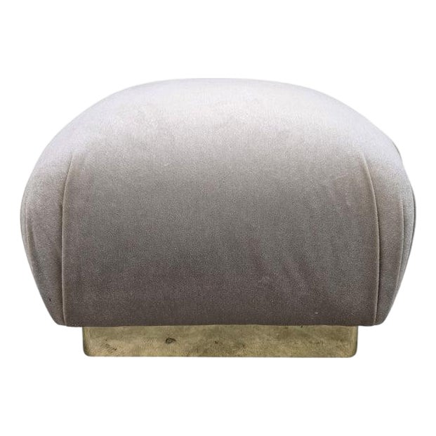 MCM Attributed to Karl Springer Brass Base Pouf Ottoman Newly Reupholstered For Sale