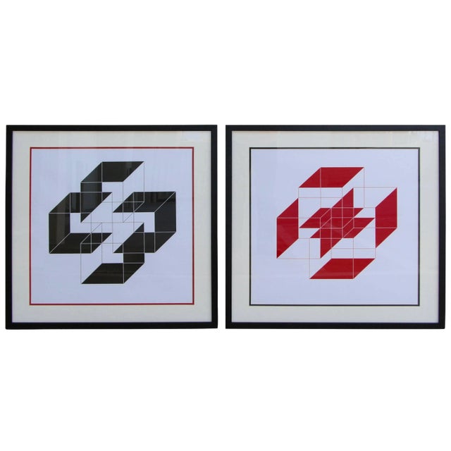 Op Pop Art Lithoggraphs Illegibly Signed - a Pair For Sale