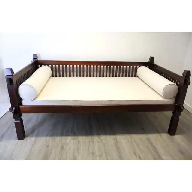 English 20th Century Thai Hardwood Daybed With Slatted Gallery, Cushion & Bolsters For Sale - Image 3 of 9
