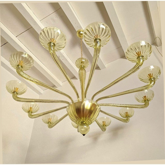 Mid-Century Modern 1980s Large Olive Green Murano Glass Chandelier For Sale - Image 3 of 11