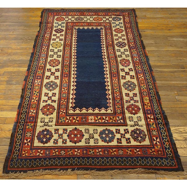 19th Century Caucasian Talish Carpet ( 3'4" x 7'2" - 102 x 218 ) ntique Kazak Small Scatter Size Wool Blue Rug, Circa...