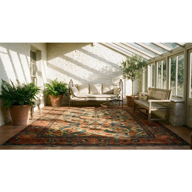 Jaw Dropping Ivory Field Rustic Border Antique Persian Ziegler Sultanabad Rug For Sale - Image 9 of 11