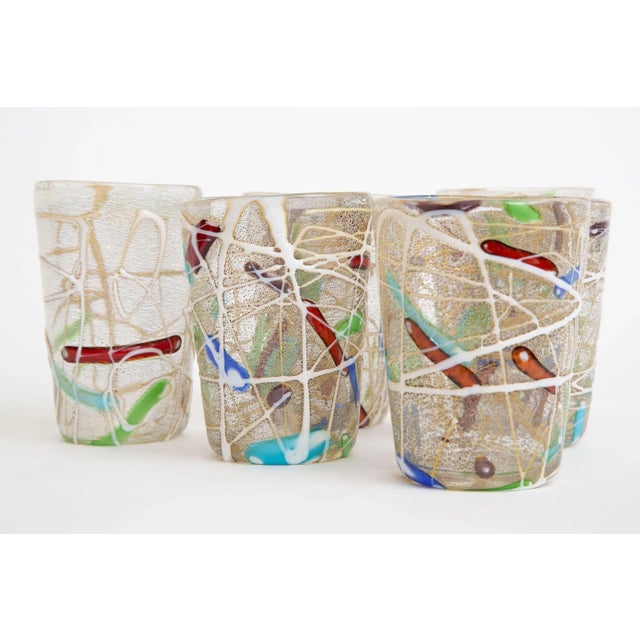 1980s Vintage Italian Murano Style Hand Blown Abstract Glasses Barware Set of 6 90's For Sale - Image 5 of 13