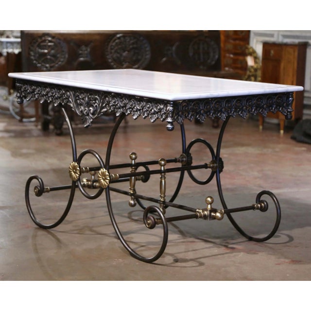French Marble Top Polished Iron "Table De Boucher" Pastry Table For Sale - Image 10 of 12