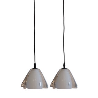Italian White Murano Glass Suspension Lamps, 1970s, Set of 2 For Sale