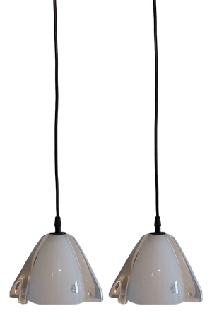 Italian White Murano Glass Suspension Lamps, 1970s, Set of 2