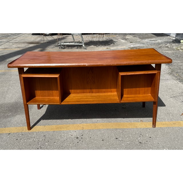 Wood 1960's Peter Lovig Nielsen Danish Modern Floating Top Executive Desk For Sale - Image 7 of 12
