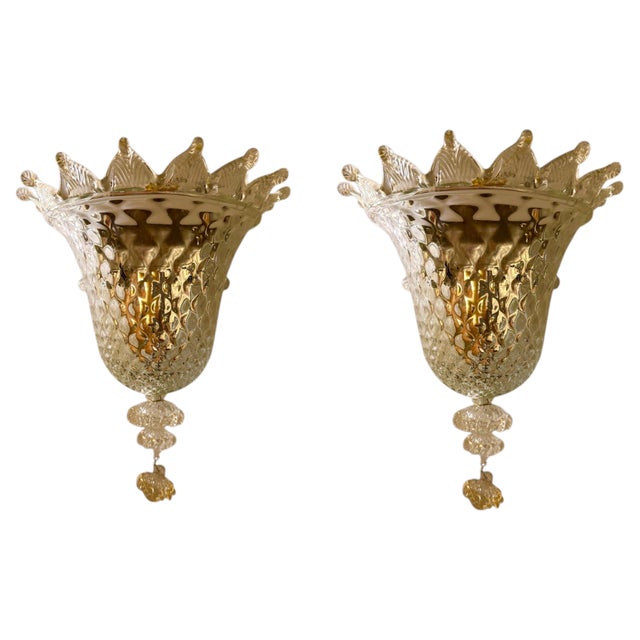 Wall Lighting in Gold Glass Murano by Barovier & Toso, Italy, 1980, Set of 2 For Sale - Image 10 of 10