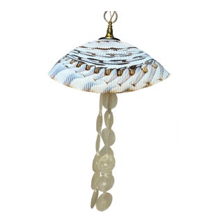 Murano Art Glass Brown White Shell Pendant Lamp With Capiz Shells For Sale