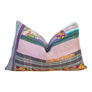 Indu Vintage Lumbar Boho Kantha Pillow For Sale