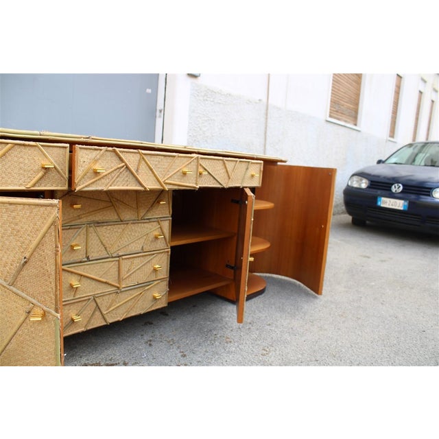 Large Vintage Low Bamboo Sideboard, Italy, 1970s, in Very Good conditions. Designed 1970 to 1979
