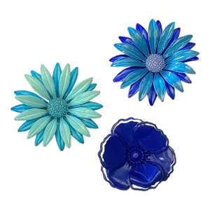 1960s Vintage Enamel Flower Pins in Shades of Blue - 3 Pieces