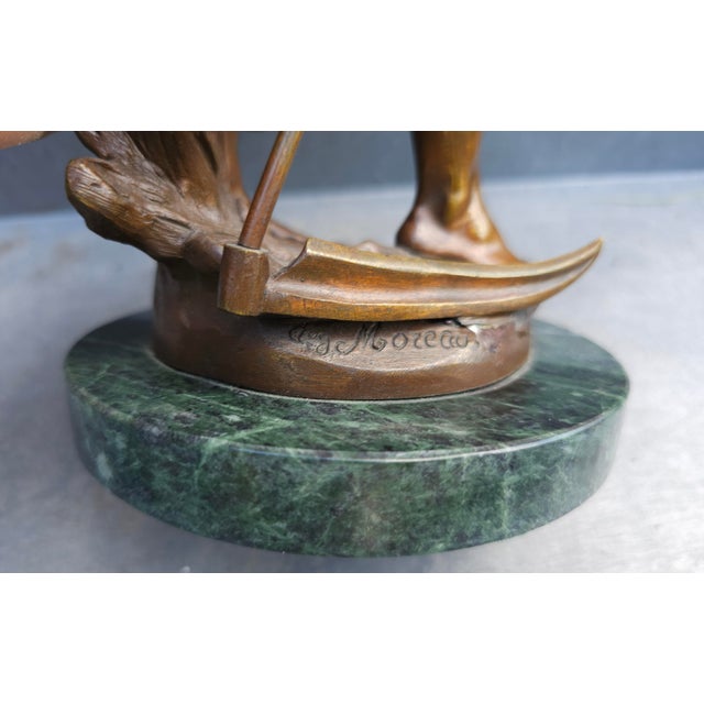 Auguste Moreau, Pair of Patinated Bronze Figures Peasants on Marble Plinths For Sale - Image 11 of 11