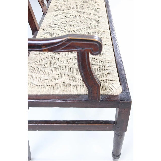 Antique Neoclassical Carved Lyre-Back Hall Bench With Rush Seat | Five-Seat Dining or Entry Bench For Sale - Image 12 of 12