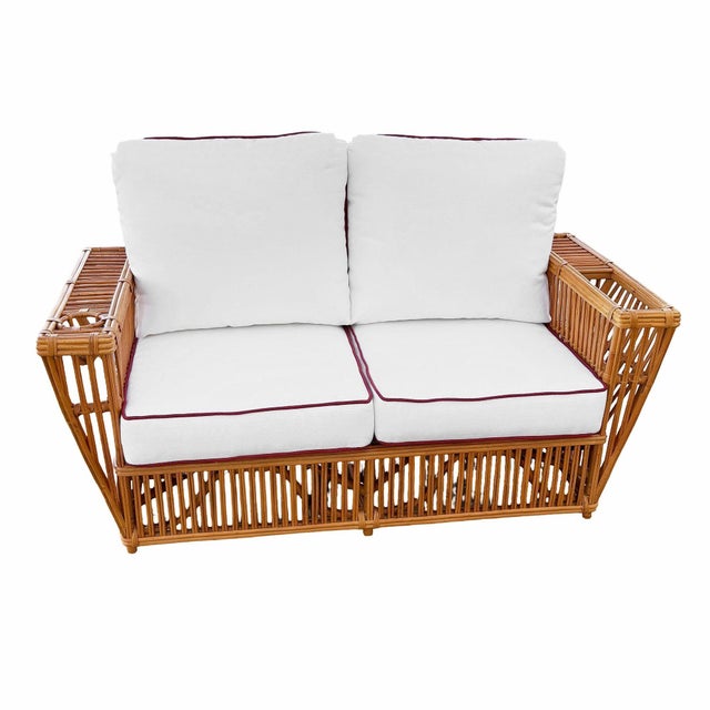 Wood 1990s Deco Style "Presidents" Stick Reed Rattan Nantucket Sofa/Lounge Living Room Set For Sale - Image 7 of 12