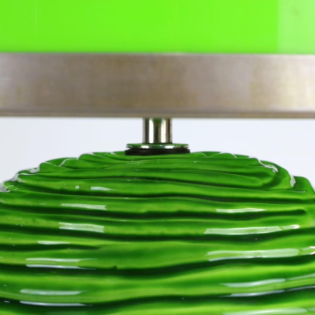 Mid-Century Modern Vintage Table Lamp in Green Glazed Ceramic and Acrylic Glass, Italy, 1970s For Sale - Image 3 of 6