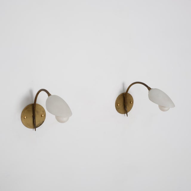 1950s Italian Curved Brass and Opaline Glass Sconces, 1950s, Set of 2 For Sale - Image 5 of 13
