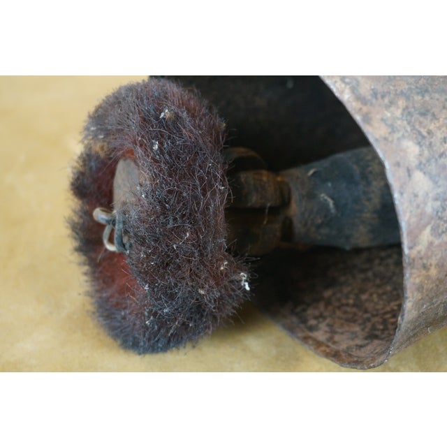 Antique Large Primitive Iron Camel Bell With Leather Handle For Sale - Image 9 of 11