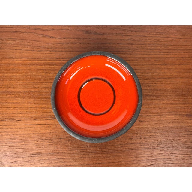 Ceramic Mid-Century Modern Danish Studio Pottery Orange Tripod Bowl from Frank Keramik, 1960s For Sale - Image 7 of 12