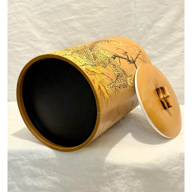 Apricot Vintage 1970s Abercrombie & Fitch Cheetah Print Ice Bucket With Faux Bamboo Handle – Retro Safari Home Decor For Sale - Image 8 of 10