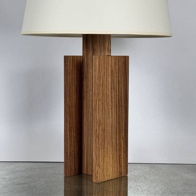 Brown Pair of Late 20th Century Brazilian Tigerwood Lamps With Custom Paper Shades For Sale - Image 8 of 10