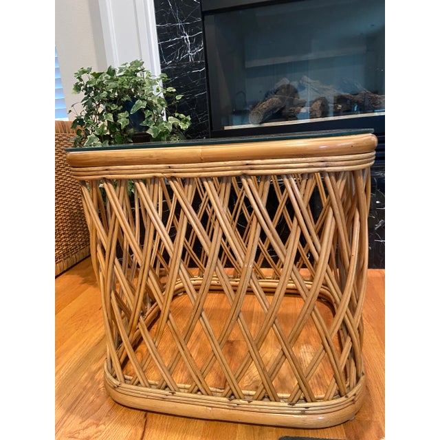1970s Mid-Century Bamboo Rattan Side Table For Sale - Image 11 of 11