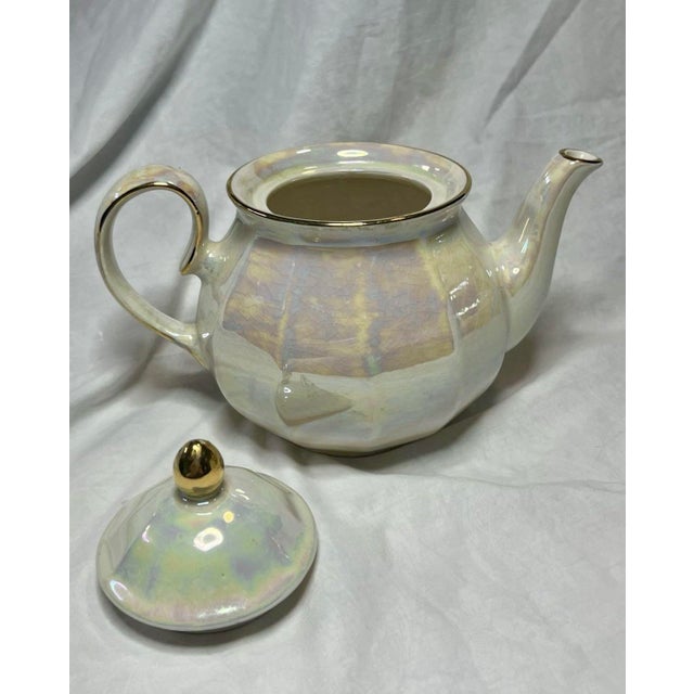 Vintage Wade England Pearl Wedding Lustreware Teapot – Iridescent Crackle Glaze Gold Trim For Sale In Portland, OR - Image 6 of 12