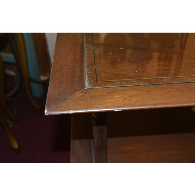 1960s Barbara Baker Style 3 Tier Square Wood & Glass Top Table W/ Columns & on Castors For Sale - Image 12 of 18