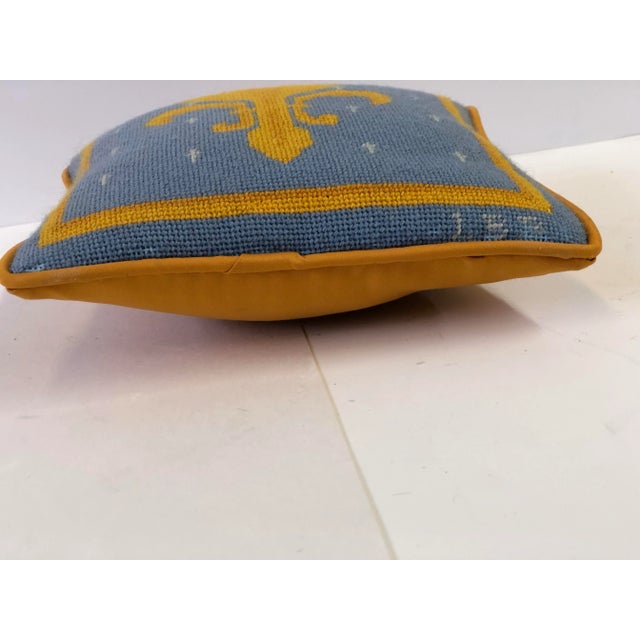Cornflower Blue Vintage Fleur-De-Lis Petite Needlepoint Pillow For Sale - Image 8 of 10