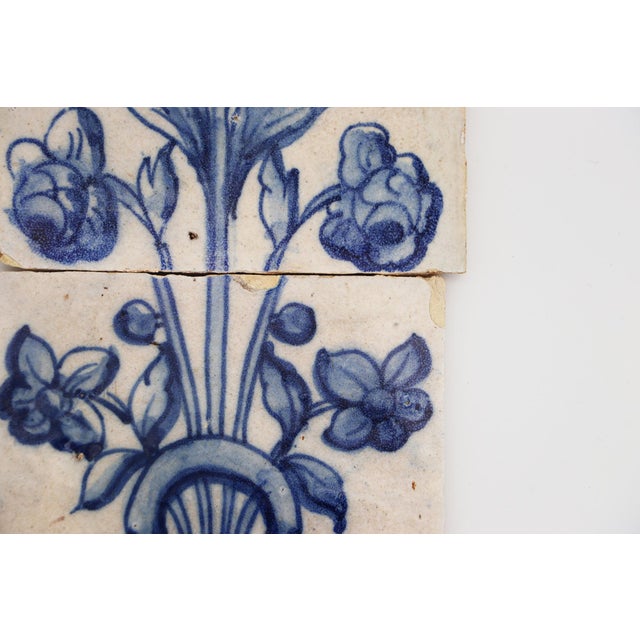 18th Century Baroque Set of Three Tiles Depicting a Flower Vase For Sale - Image 4 of 11