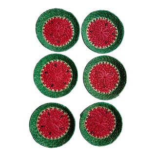 Vintage Straw Watermelon Basket Chargers - Set of 6 For Sale