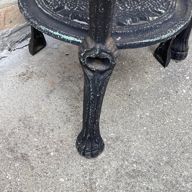 Army Green Antique Set of Two Tiered Cast Iron Table/ Plant Stand Victorian Style For Sale - Image 8 of 12