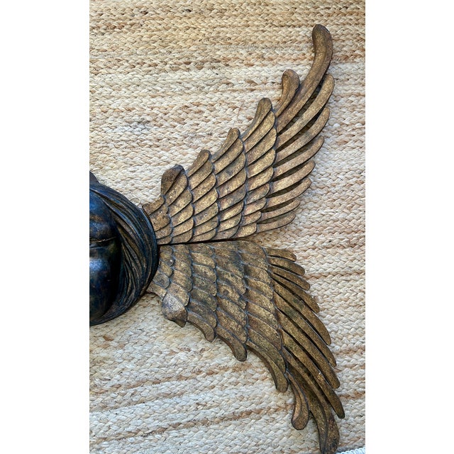 Rustic European Antique Carved Gilt Wood Angel Overdoor Wall Appliqué For Sale - Image 3 of 12