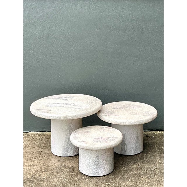 Late 20th Century Vintage Textured Faux Stone Side Tables For Sale - Image 5 of 12