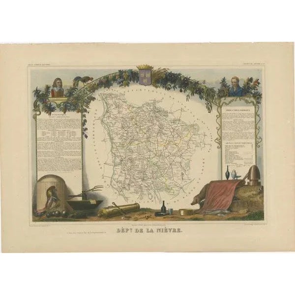 Antique map titled 'Dept. de la Nièvre'. Map of the French department of Nievre, France. Part of the prestiegous Burgundy...