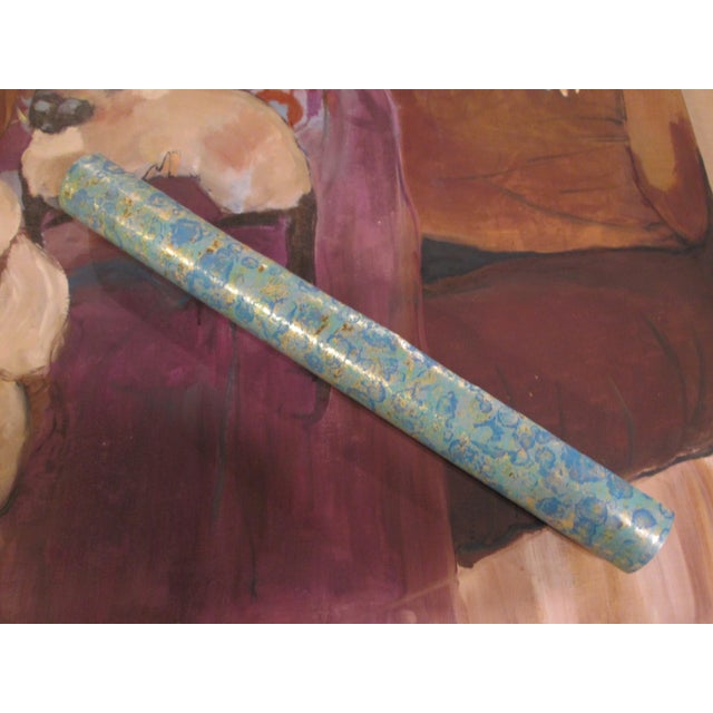 Blue Vintage 1970s Metallic With Blue Green Motif Wallpaper For Sale - Image 8 of 13