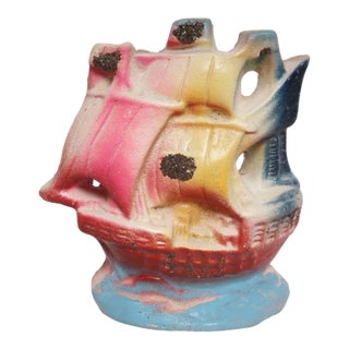Vintage Painted Chalkware Carnival Chalk Clipper Ship Sculpture / Figurine For Sale