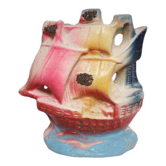 Vintage Painted Chalkware Carnival Chalk Clipper Ship Sculpture / Figurine For Sale